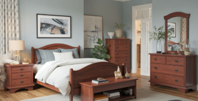 Cozy & Aesthetic Cherry Wood Bedroom with Light Blue Walls